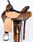 COMFYTACK Western Horse Barrel Racing American Leather Saddle Floral Carved & Tack Set Dark Brown