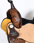COMFYTACK Western Horse Barrel Racing American Leather Saddle Floral Carved & Tack Set Dark Brown