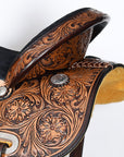 COMFYTACK Western Horse Barrel Racing American Leather Saddle Floral Carved & Tack Set Dark Brown