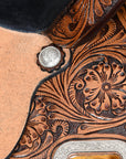 COMFYTACK Western Horse Barrel Racing American Leather Saddle Floral Carved & Tack Set Dark Brown