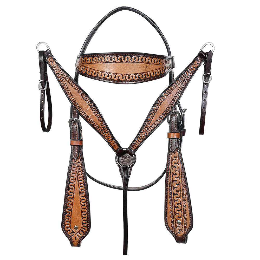 COMFYTACK Western Horse Barrel Racing American Leather Saddle Floral Carved &amp; Tack Set Dark Brown