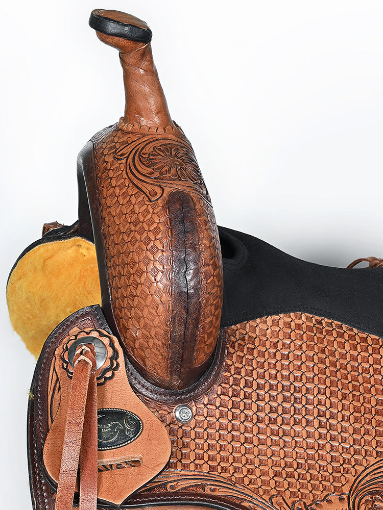 COMFYTACK Western Horse Barrel Racing American Leather Saddle Floral Carved &amp; Tack Set Dark Brown