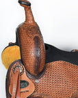 COMFYTACK Western Horse Barrel Racing American Leather Saddle Floral Carved & Tack Set Dark Brown
