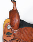 COMFYTACK Western Horse Barrel Racing American Leather Saddle Floral Carved & Tack Set Brown