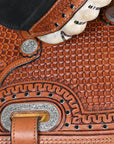 COMFYTACK Western Horse Barrel Racing American Leather Saddle Floral Carved & Tack Set Brown