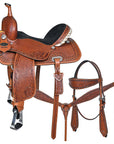 COMFYTACK Western Horse Barrel Racing American Leather Saddle Floral Carved & Tack Set Brown
