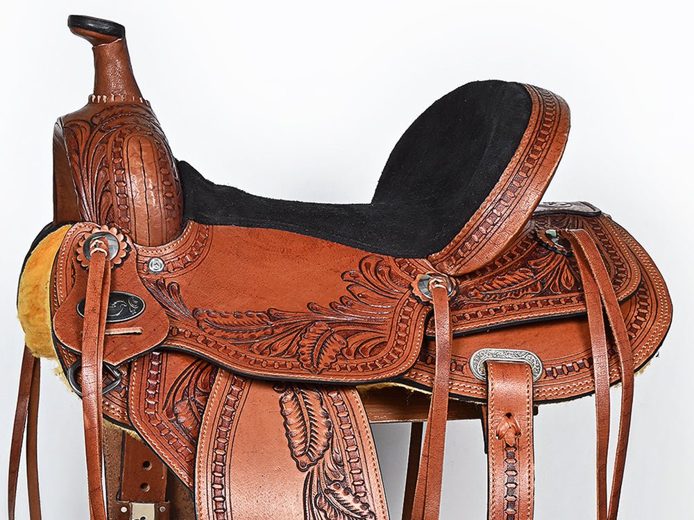 Brown Leather Barrel Racing Western Saddle With Tack Set
