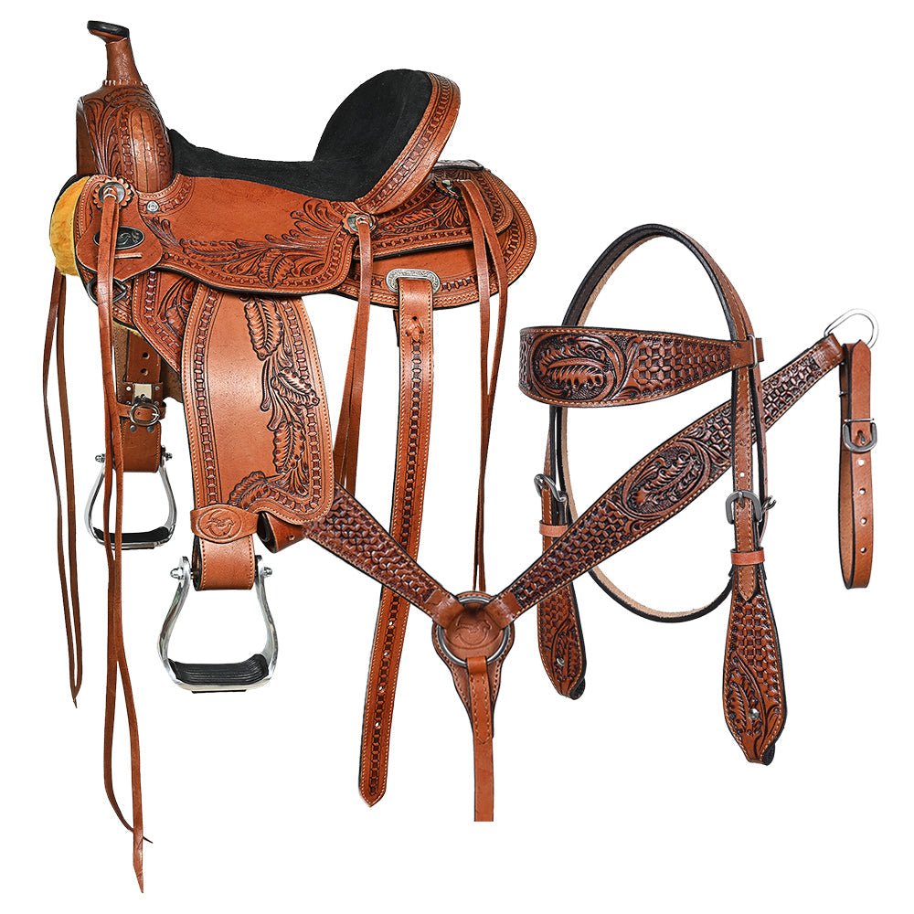 Brown Leather Barrel Racing Western Saddle With Tack Set