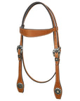 Hilason Western Horse Genuine Leather Headstall Bridle Engraved GS Concho Chestnut