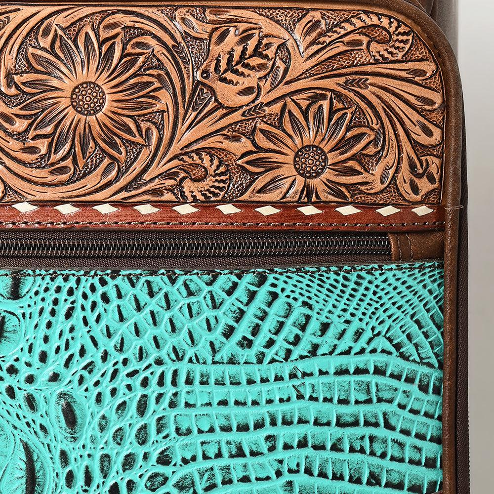 American Darling Travel Case Hand Tooled Crocodile embossed Genuine Leather women bag western handbag purse