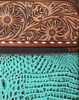 American Darling Travel Case Hand Tooled Crocodile embossed Genuine Leather women bag western handbag purse