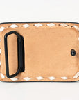 AMERICAN DARLING Floral Hand Carved Painted Belt Buckle Genuine Leather Covered Stylish Buckle
