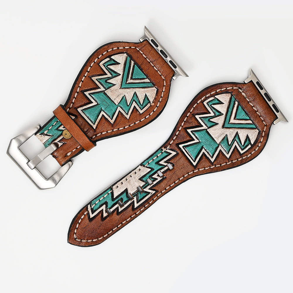 American Darling Beautifully Hand Tooled Painted Genuine Leather I watch Strap Men and Women Unisex