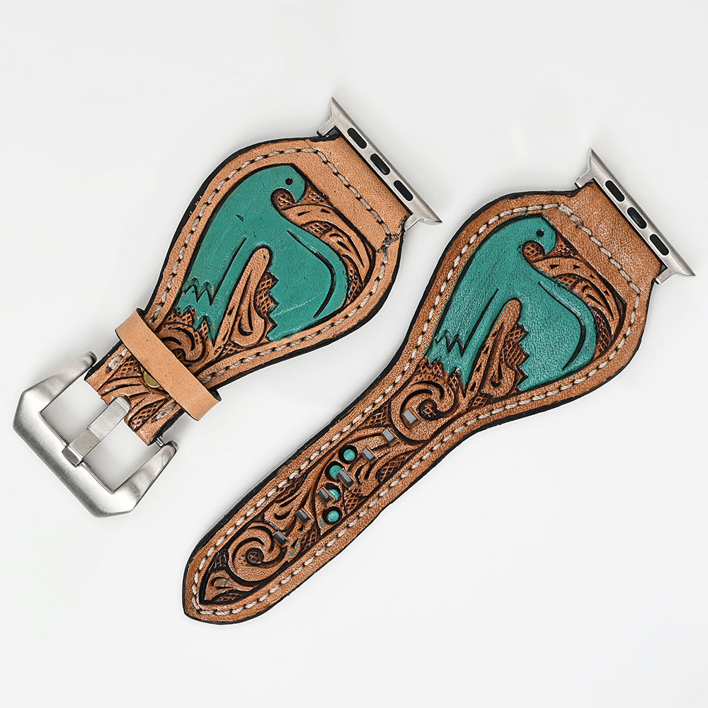 American Darling Beautifully Hand Tooled Painted Genuine Leather I watch Strap Men and Women Unisex