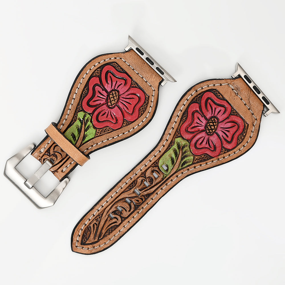 American Darling Beautifully Hand Tooled Painted Genuine Leather I watch Strap Men and Women Unisex