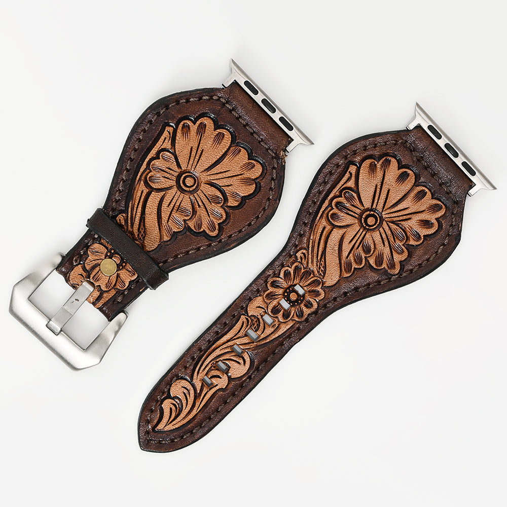 American Darling Beautifully Hand Tooled Painted Genuine Leather I watch Strap Men and Women Unisex