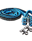 1" X 8Ft Hilason Braided Poly Horse Barrel Reins Flat Grip Knots Crystal W/ Snaps