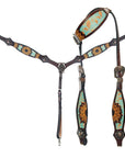 AMERICAN DARLING Western Horse One Ear Headstall Breast Collar Set Leather