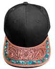 American Darling Men Women Adjustable Cap With Leather On Visor Black