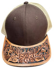 American Darling Men Women Adjustable Cap With Leather On Visor Brown