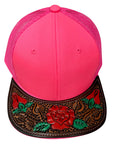 American Darling Men Women Adjustable Cap With Leather On Visor Red