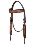 Bar H Equine Western Leather Headstall & Breast Collar Floral Dark Brown