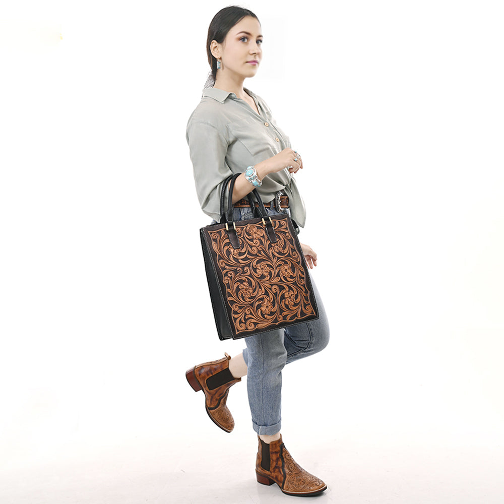 American Darling Hand Tooled Genuine Leather Tote Bag
