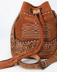 American Darling ADBG1656 Bucket Hand Tooled Suede Genuine Western Leather Women Bag Western Handbag Purse