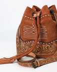 American Darling ADBG1656 Bucket Hand Tooled Suede Genuine Western Leather Women Bag Western Handbag Purse