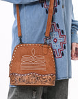 American Darling ADBG1659 Cross Body Hand Tooled Suede Genuine Western Leather Women Bag Western Handbag Purse
