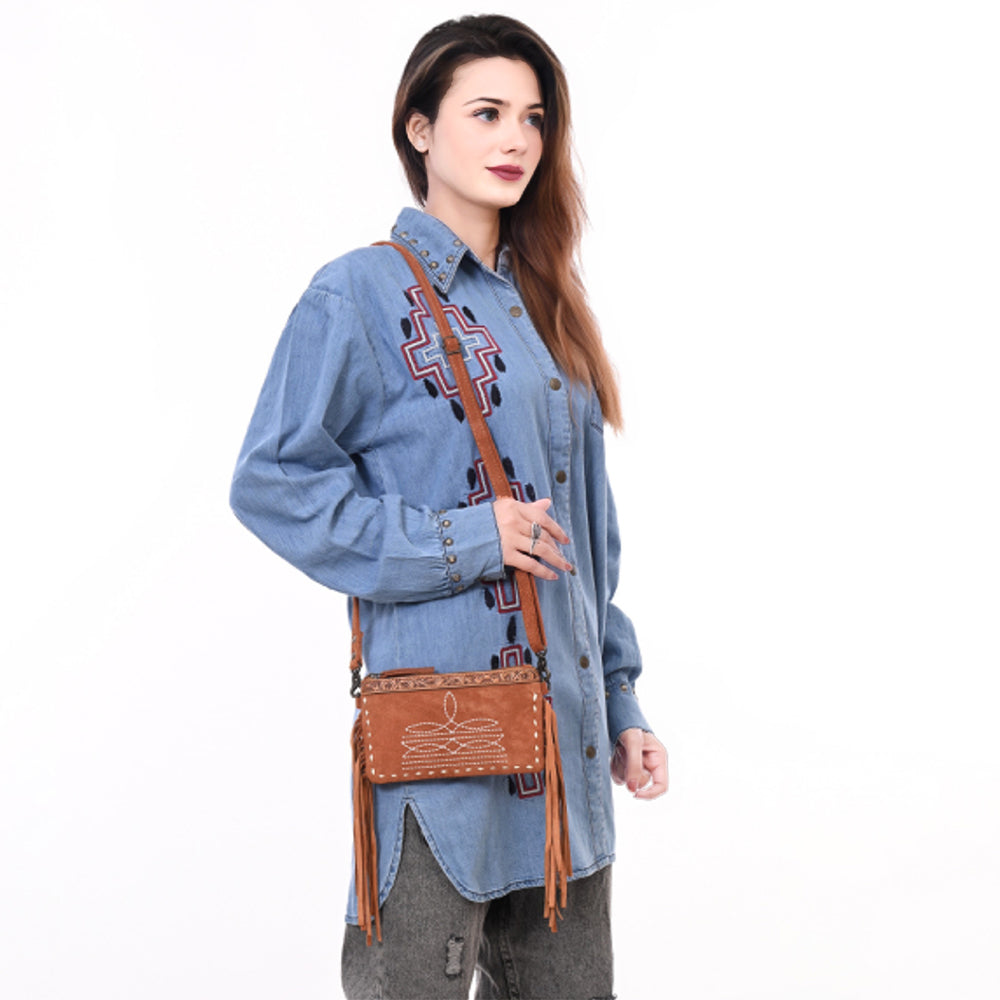 American Darling ADBG1662 Cross Body Hand Tooled Suede Genuine Western Leather Women Bag Western Handbag Purse