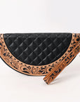 American Darling Western Leather Taco Bag with Quilted Build Hand-Tooled Accents Genuine Leather and Secure YKK Closure