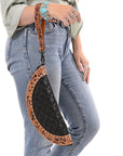 American Darling Western Leather Taco Bag with Quilted Build Hand-Tooled Accents Genuine Leather and Secure YKK Closure