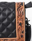American Darling Genuine Leather Hand-Tooled Floral Quilted Organiser Bag Crossbody with YKK Zipper