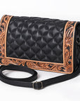 American Darling Genuine Leather Hand-Tooled Floral Quilted Organiser Bag Crossbody with YKK Zipper