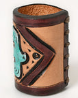 American Darling Western Hand Tooled Carved Genuine Leather Scarf Ring Brown Scarf Clasp Bandana Slide Bandana Cuff