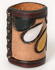 American Darling Western Hand Tooled Carved Genuine Leather Scarf Ring Brown Scarf Clasp Bandana Slide Bandana Cuff