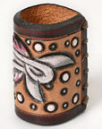 American Darling Western Hand Tooled Carved Genuine Leather Scarf Ring Brown Scarf Clasp Bandana Slide Bandana Cuff
