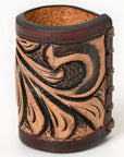 American Darling Western Hand Tooled Carved Genuine Leather Scarf Ring Brown Scarf Clasp Bandana Slide Bandana Cuff