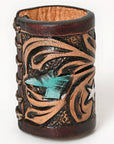 American Darling Western Hand Tooled Carved Genuine Leather Scarf Ring Brown Scarf Clasp Bandana Slide Bandana Cuff