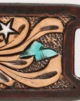 American Darling Western Hand Tooled Carved Genuine Leather Scarf Clasp Bandana Slide Bandana Cuff