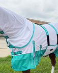 66 In - 84 In Hilason Horse Fly Sheet With Neck  Uv Protect Mesh Bug Mosquito Summer White/Turquoise