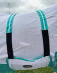 66 In - 84 In Hilason Horse Fly Sheet With Neck  Uv Protect Mesh Bug Mosquito Summer White/Turquoise