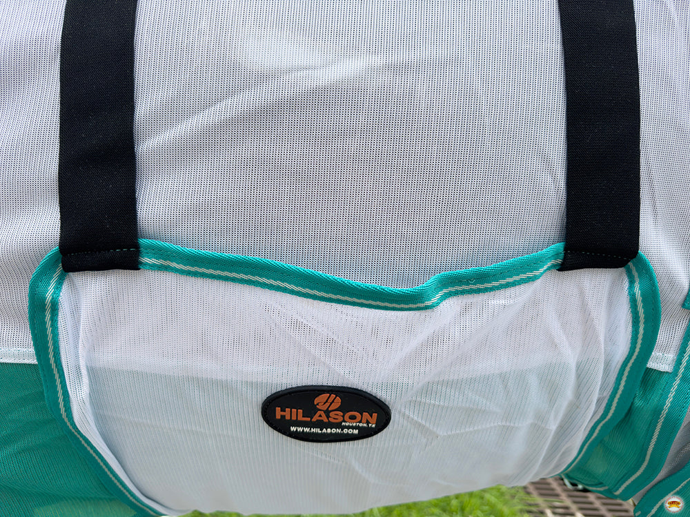 66 In - 84 In Hilason Horse Fly Sheet With Neck  Uv Protect Mesh Bug Mosquito Summer White/Turquoise
