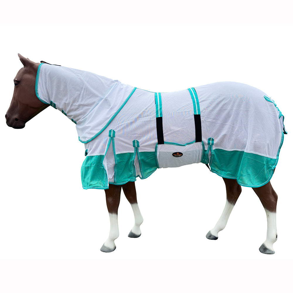 66 In - 84 In Hilason Horse Fly Sheet With Neck  Uv Protect Mesh Bug Mosquito Summer White/Turquoise