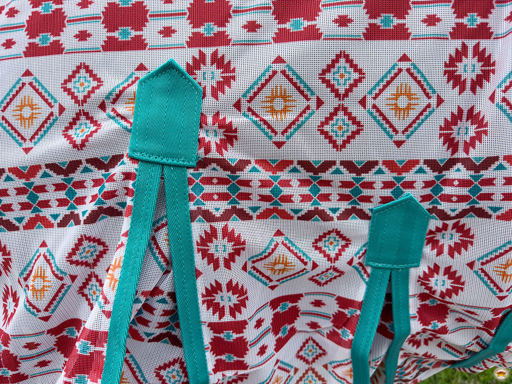 66 In - 84 In Hilason Horse Fly Sheet With Neck  Uv Protect Mesh Bug Mosquito Summer White Aztec