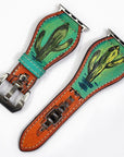 American Darling Hand Tooled I watch Strap Genuine Leather With Beautiful Cactus Hand Painted Smart Watch Strap