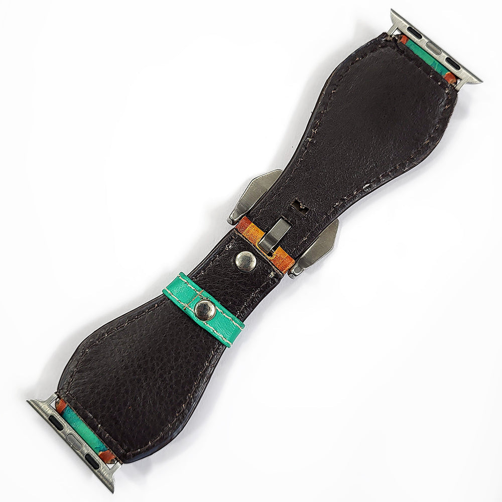 American Darling Hand Tooled I watch Strap Genuine Leather With Beautiful Cactus Hand Painted Smart Watch Strap