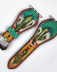 American Darling Hand Tooled I watch Strap Genuine Leather With Beautiful Cactus Hand Painted Smart Watch Strap