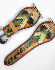 American Darling Hand Tooled I watch Strap Genuine Leather With Beautiful Cactus Hand Painted Smart Watch Strap